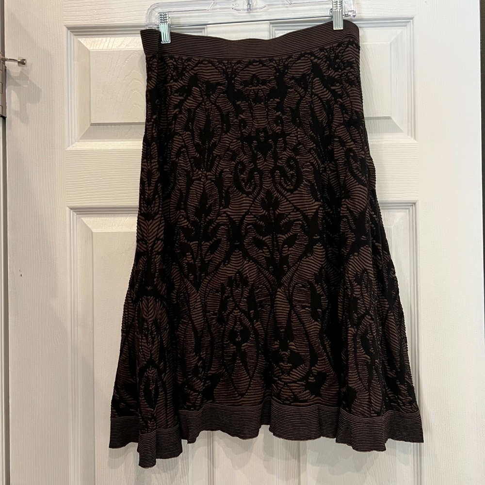 Nic + Zoe Skirt Brown Black Knit Jacquard Damask Dark Academia Goth Baroque L
